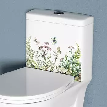 Зеленое растение цветок бабочка настенная наклейка ванная туалет наклейка туалет самоклеящаяся настенная роспись украшает дом украшения наклейки зелёный