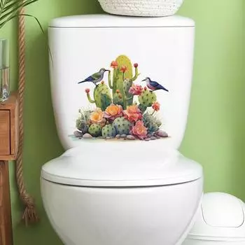 Зеленое растение кактус птица туалетный столб ванная комната украшение дома декоративная наклейка на стену 25*29CM/fun-m28