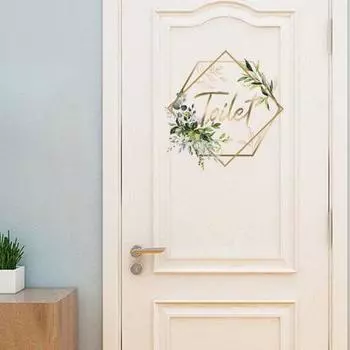 Зеленое растение, наклейка на дверь туалета, Золотая буква, съемная самоклеящаяся, водостойкая, ПВХ, украшение для ванной комнаты, наклейка, товары для дома B