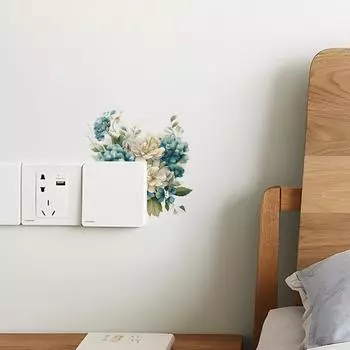 Зеленое растение, синий цветок, переключатель, паста, домашний фон, украшение, декоративные наклейки на стену, самоклеящиеся 14.5*14.5CM/fun-kg16