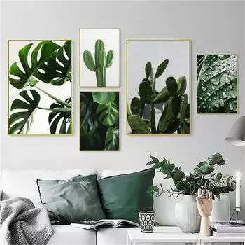 Зеленое тропическое растение, картина Монстра кактус, печать плакатов, настенная живопись маслом, скандинавский лист, гостиная 21cm30cm NoFrame