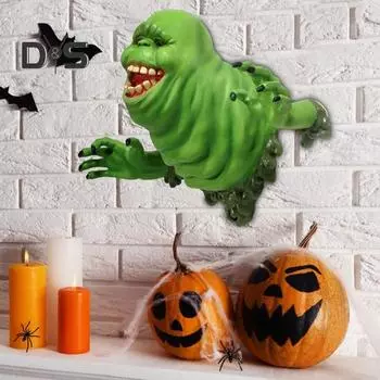 Зеленое украшение в виде привидения, жуткое украшение на стену на Хэллоуин, зеленая фигурка обжоры для вечеринок в стиле ужасов в доме с привидениями зелёный