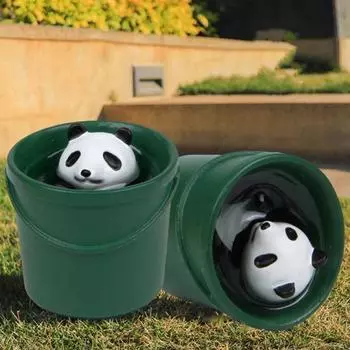 Зеленое ведро сидящая фигурка панды, смола, статуя животного, скульптура, украшение для домашнего офиса, рабочего стола, украшение для торта, Рождество