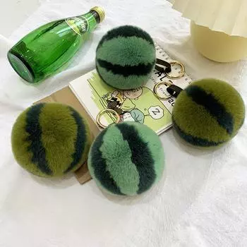 [Зеленые арбузы] Мех кролика рекс, маленькая подвеска из меха арбуза, мех кролика Рекс, сумка, подвеска, кольцо для ключей