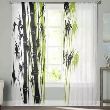 Зеленые бамбуковые прозрачные шторы для спальни, вуаль, занавеска для гостиной, окна, прозрачные шторы для кухни, тюлевые шторы 135W x 114H(cm)