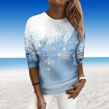 Зеленые футболки со снежинками с 3D принтом, женские топы, пуловер с длинными рукавами и круглым вырезом, женские футболки, футболка для женщин XS красный