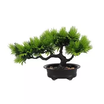 Зеленые искусственные деревья бонсай - трехмерная полная имитация прочный и долговечный пластиковый горшок