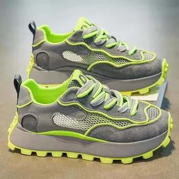 Зеленые кроссовки, мужская повседневная обувь на платформе, мужские спортивные кроссовки, дышащие сетчатые кроссовки, летний уличный стиль 39 белый