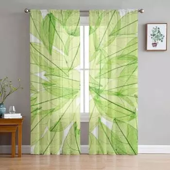 Зеленые листья фон прозрачные шторы для окна гостиной прозрачная вуаль тюль занавески для спальни домашний декор 135W x 114H(cm)