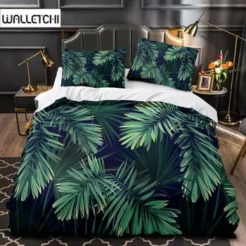 Зеленые листья тропический пододеяльник пальмовый лист королева король комплект постельного белья одеяло полиэстер пододеяльник для женщин мужчин спальня декор EU single(135x200cm)