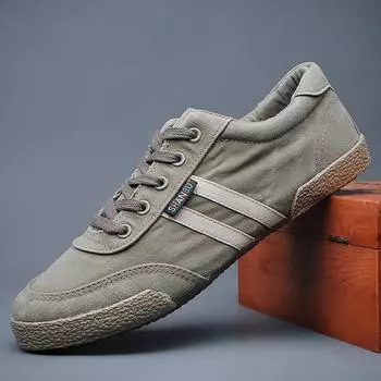 Зеленые мужские парусиновые туфли повседневная обувь осень новый полосатый дизайн низкие мужские кроссовки балетки мужские вулканизированные туфли теннисные Marculino 39 армия зеленый