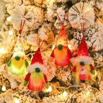 Зеленые пушистые куклы со светодиодной подсветкой, подвесное украшение для рождественской елки