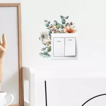 Зеленые растения, цветы и листья, переключатель, прикрепленный к гостиной, крыльцу, украшение дома, настенная наклейка 16*16CM/fun-kg51