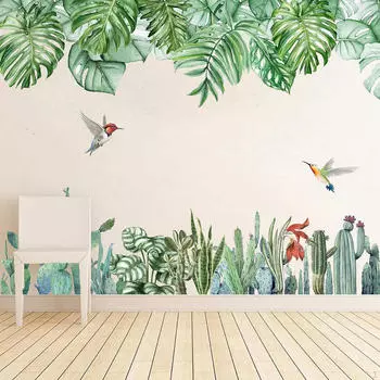 Зеленые растения Наклейка на стену ПВХ Фотореквизит DIY Украшение Искусство Декор Фреска для угла