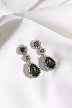 Зеленые серьги для вечернего платья с камнями-цирконами