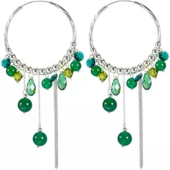 Зеленые серьги-кольца ручной работы из стерлингового серебра 925 пробы, элегантные, в стиле бохо, с подвесками, с комбинацией из нескольких драгоценных камней A pair of earrings