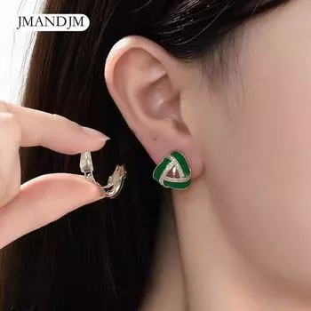 Зеленые треугольные серьги-клипсы без пирсинга, новые женские серьги