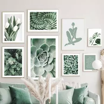 Зеленые тропические растения сочные монстера настенная живопись на холсте плакаты на скандинавскую тему и принты настенные панно для декора гостиной 21cm30cm NoFrame