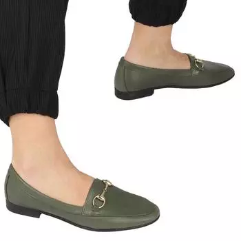 Зеленые туфли на плоской подошве с пряжками из натуральной кожи - Bader