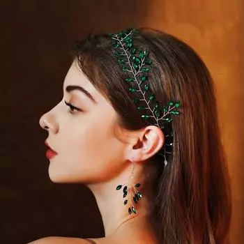 Зеленые женские хрустальные ободки для волос серьги свадебные украшения для волос аксессуары ручной работы украшения для головы тиара ободки