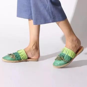 Зеленые женские тапочки из натуральной кожи