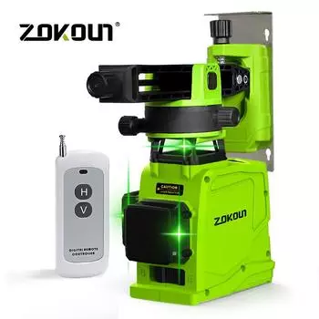 Зеленый 12-линейный лазерный уровень с аккумуляторным батарейным модулем емкостью 5200 мАч (ГФ120) - Точная 3D-модель самовыравнивания для горизонтальных и вертикальных измерений