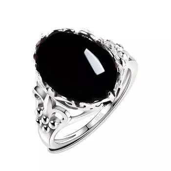 Зеленый агат, халцедон, старинное открытое кольцо, полое женское регулируемое кольцо-бабочка One Size чёрный