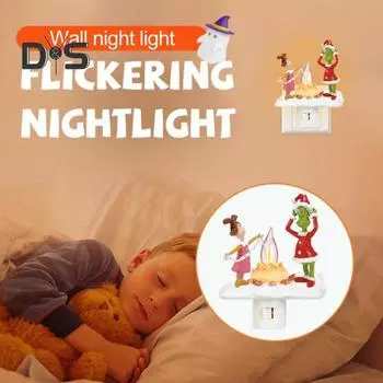 Зеленый эльф костер мерцающий свет рождественский светодиодный искусственный костер зеленый волос эльф щенок девочка ночник домашний спальня прикроватное украшение орнамент EU A