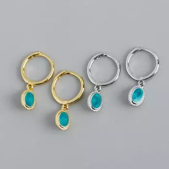 Зеленый эмалевый клей S925 Серьги с пряжкой для ушей из стерлингового серебра Модные аксессуары белого золота