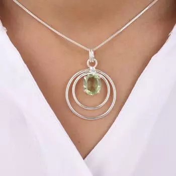 Зеленый Аметист Драгоценный Камень 925 Стерлинговое Серебро Ювелирное Изделие Круглый Подвеска Для Женщин Подарок PP-61-16