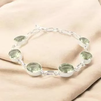 Зеленый Аметист Драгоценный Камень 925 Стерлинговое Серебро Ручной Работы Браслет Ювелирные Изделия Для Женщин RB-5-18