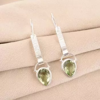 Зеленый Аметист Драгоценный Камень 925 Стерлинговое Серебро Ювелирные Изделия Ручной Работы Дизайнерские Серьги 2,3 EE-166-12