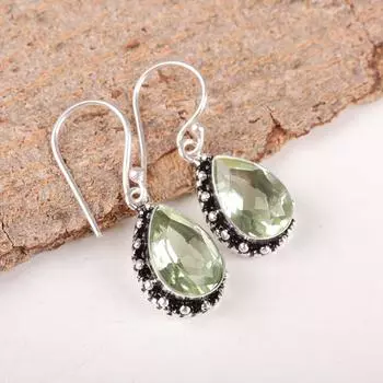 Зеленый Аметист Драгоценный Камень 925 Стерлинговое Серебро Ювелирные Изделия Подвески/Серьги-Подвески 1,41 EE-97-13