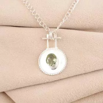 Зеленый Аметист Драгоценный Камень 925 Стерлинговое Серебро Ювелирные Изделия Ручной Работы Подвеска для Девочек 1,4 PP-57-10