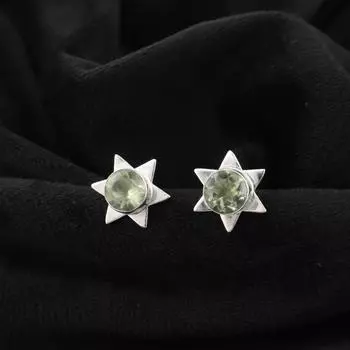 Зеленый Аметист Драгоценный Камень 925 Стерлинговое Серебро Ювелирные Изделия Ручной Работы Серьги-Пуссеты 0,44 EE-175-13