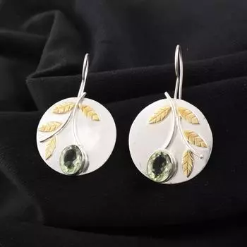 Зеленый Аметист Драгоценный Камень 925 Стерлинговое Серебро Ювелирные Изделия Ручной Работы Серьги-Крючки 1.73 EE-176-2