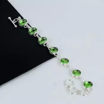 Зеленый аметист драгоценный камень браслет ручной работы из стерлингового серебра 925 пробы, зеленый аметист браслет для жены, браслет унисекс праздничный наряд подарок 8 зелёный