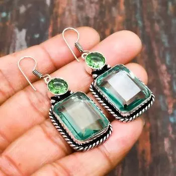 Зеленый аметист, драгоценный камень цаворит, стерлинговое серебро 925 пробы, красивые ювелирные серьги ручной работы 2.00 Inches зелёный