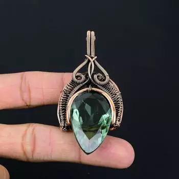 Зеленый аметист, драгоценный камень ручной работы из чистой медной проволоки, обернутый удивительным ювелирным кулоном 2.36 Inches зелёный
