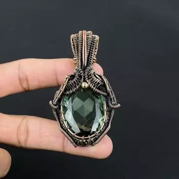Зеленый аметист драгоценный камень ручной работы из чистой медной проволоки, завернутый в уникальный ювелирный кулон 2.83 Inches зелёный