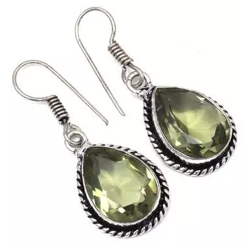 Зеленый аметист драгоценный камень ручной работы подарок для нее серебряные ювелирные серьги 1,5