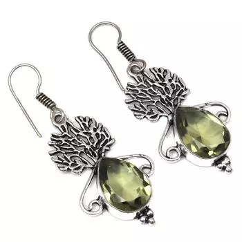 Зеленый аметист драгоценный камень ручной работы подарок для нее серебряные ювелирные серьги 1,5