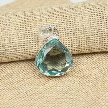 Зеленый аметист драгоценный камень ручной работы ювелирные изделия из стерлингового серебра 925 пробы изысканный кулон подарок для нее 1.377 Inches зелёный