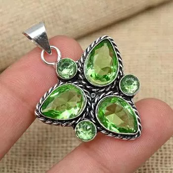 Зеленый аметист, драгоценный камень, стерлинговое серебро 925 пробы, ювелирные изделия ручной работы, подарок на годовщину, подвеска 1.81 inches зелёный