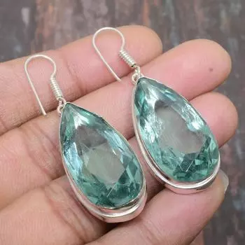 Зеленый аметист, драгоценный камень, стерлинговое серебро 925 пробы, замечательные ювелирные серьги ручной работы 1.77 Inches зелёный