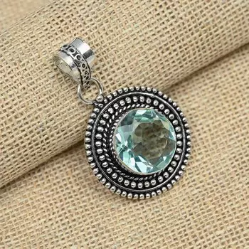 Зеленый аметист драгоценный камень стерлингового серебра 925 пробы ручной работы фантастический ювелирный кулон 1.65 inches зелёный