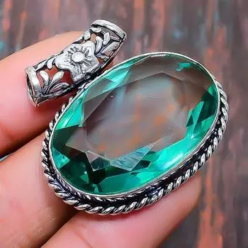 Зеленый аметист драгоценный камень стерлингового серебра 925 пробы ручной работы удивительный ювелирный кулон 1.18 inches зелёный