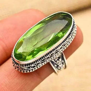 Зеленый аметист, драгоценный камень, твердое кольцо из стерлингового серебра 925 пробы, изящные ювелирные изделия ручной работы 4 зелёный