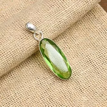 Зеленый аметист, драгоценный камень, ювелирные изделия ручной работы из стерлингового серебра 925 пробы, прекрасный кулон для женщин 1.75 Inches зелёный