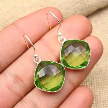Зеленый аметист, драгоценный камень, ювелирные изделия ручной работы из стерлингового серебра 925 пробы, милые серьги для женщин 1.5 Inches зелёный